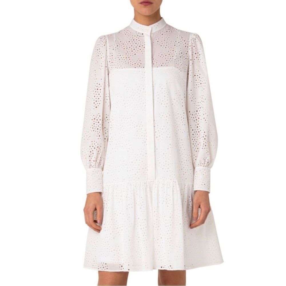AKRIS PUNTO Eyelet Lace Flounce-Hem Dress size 4